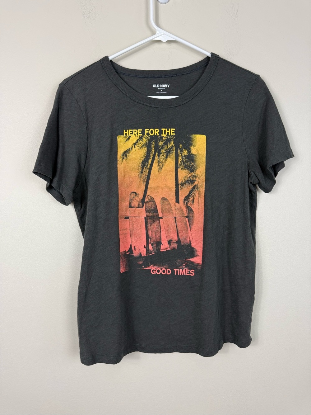 Old Navy Top Womens Small Black Pink Surf Tropical Beach Y2K School Ocean Soft